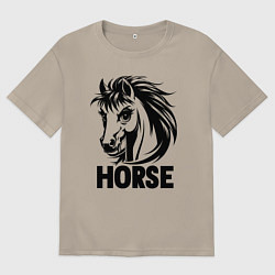 Футболка оверсайз мужская Динамичный черный конь, цвет: миндальный
