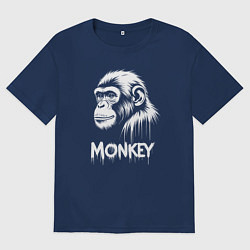 Футболка оверсайз мужская Обезьяна белой краской, цвет: тёмно-синий