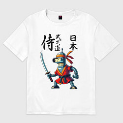 Футболка оверсайз мужская Bender bending robot with katana - samurai, цвет: белый