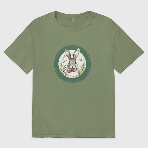 Мужская футболка оверсайз Кролик с бабочкой / Авокадо – фото 1