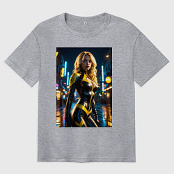 Футболка оверсайз мужская Черная Канарейка на улице города, цвет: меланж