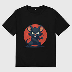 Футболка оверсайз мужская Мышь боец, цвет: черный