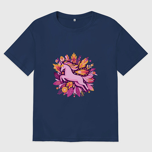 Мужская футболка оверсайз Розовая пони / Тёмно-синий – фото 1