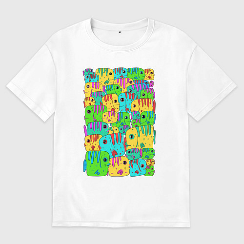 Мужская футболка оверсайз Яркие тропические рыбки / Белый – фото 1