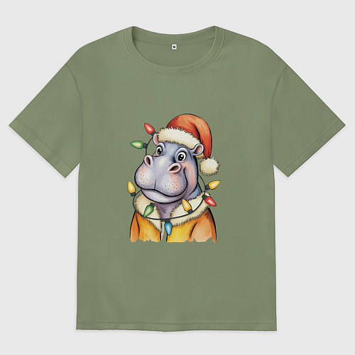 Мужская футболка оверсайз Бегемот и гирлянда / Авокадо – фото 1