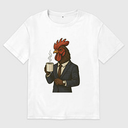 Футболка оверсайз мужская Петух бизнесмен, цвет: белый