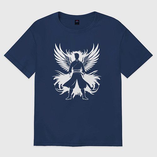 Мужская футболка оверсайз Крылатый казак / Тёмно-синий – фото 1
