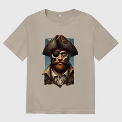 Футболка оверсайз мужская Одноглазый пират Йо-хо-хо и бутылка рома, цвет: миндальный