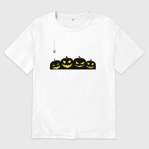 Мужская футболка оверсайз Хэллоуин и счастливые злые тыквы / Белый – фото 1