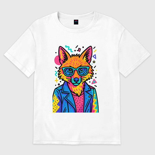 Мужская футболка оверсайз Лиса Pop Colors / Белый – фото 1