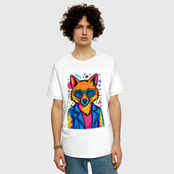 Футболка оверсайз мужская Лиса Pop Colors, цвет: белый — фото 2