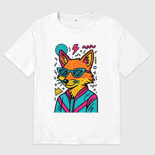 Мужская футболка оверсайз Лиса поп арт / Белый – фото 1