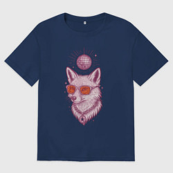 Футболка оверсайз мужская Лиса в очках с диско-шаром, цвет: тёмно-синий