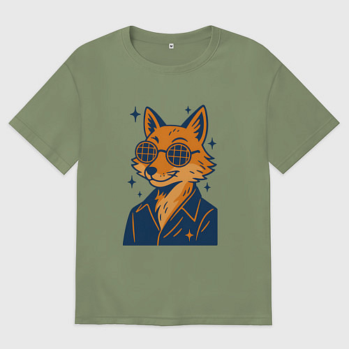 Мужская футболка оверсайз Лиса в очках / Авокадо – фото 1