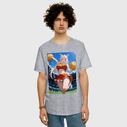 Футболка оверсайз мужская Кошка-болельщица, цвет: меланж — фото 2