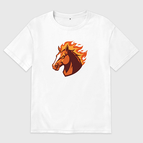 Мужская футболка оверсайз Лошадь с огненной гривой / Белый – фото 1