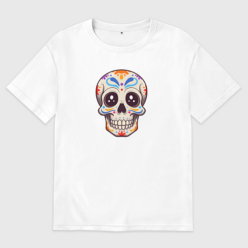 Мужская футболка оверсайз Сахарный череп графика / Белый – фото 1