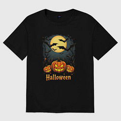 Мужская футболка оверсайз Halloween: moon and pumpkins