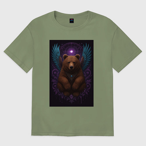 Мужская футболка оверсайз Духовный медведь / Авокадо – фото 1