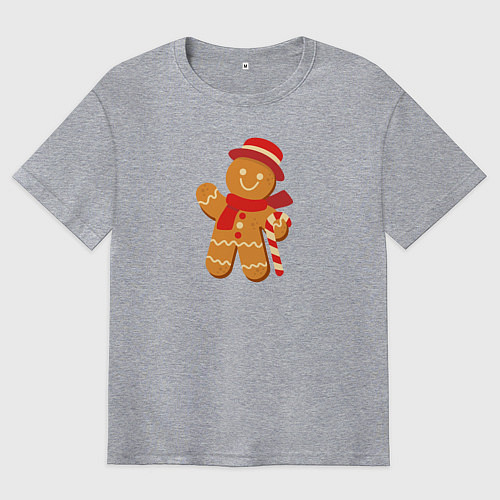 Мужская футболка оверсайз Пряничный человечек в шляпе / Меланж – фото 1