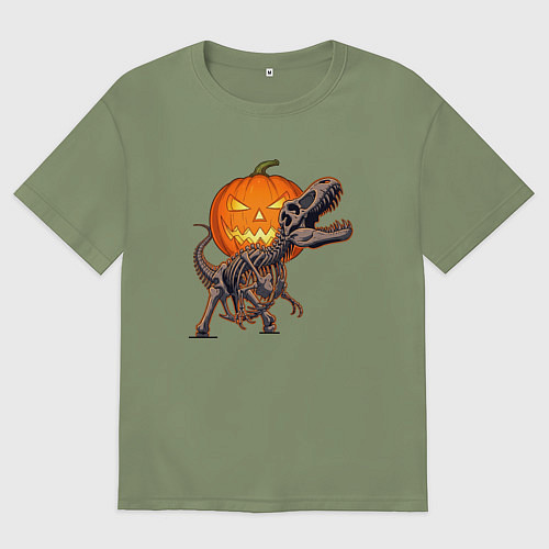 Мужская футболка оверсайз Лампа Джека и скелет динозавра / Авокадо – фото 1