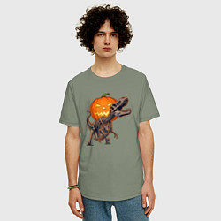 Футболка оверсайз мужская Лампа Джека и скелет динозавра, цвет: авокадо — фото 2