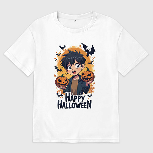 Мужская футболка оверсайз Halloween anime boy / Белый – фото 1