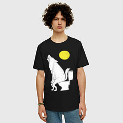 Футболка оверсайз мужская Срущий волк, цвет: черный — фото 2