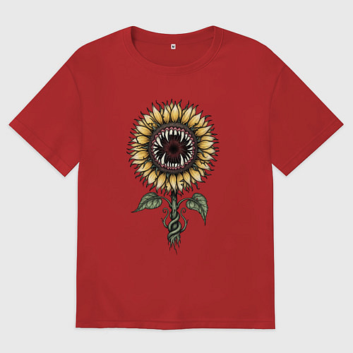Мужская футболка оверсайз Подсолнух - монстр / Красный – фото 1