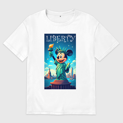 Мужская футболка оверсайз Статуя свободы - Мики Маус / Белый – фото 1