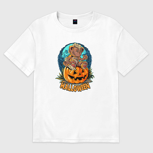Мужская футболка оверсайз Мишка на тыкве / Белый – фото 1
