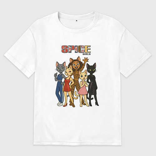Мужская футболка оверсайз Spice girls кошки / Белый – фото 1