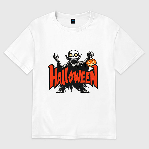 Мужская футболка оверсайз Вампир с надписью halloween / Белый – фото 1