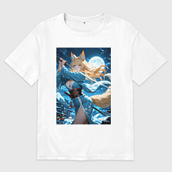 Футболка оверсайз мужская Лиса-самурай, цвет: белый