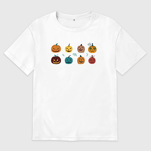 Мужская футболка оверсайз Разноцветные тыквы Джека на Хэллоуин / Белый – фото 1