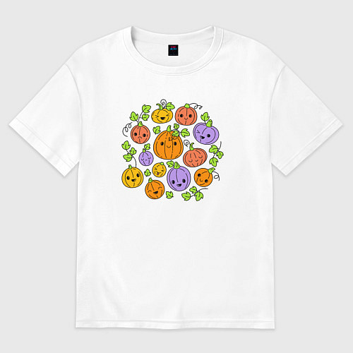 Мужская футболка оверсайз Тыковки на хэллоуин / Белый – фото 1
