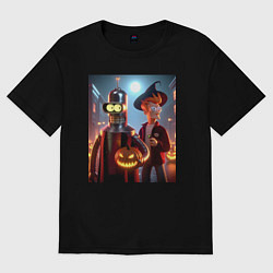 Мужская футболка оверсайз Бендер и Фрай в шляпе - ночь на хэллоуин
