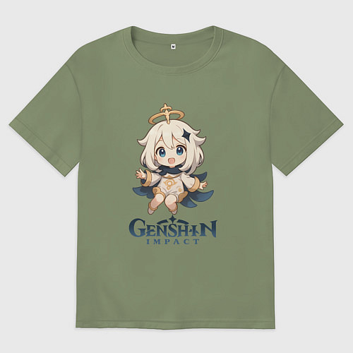 Мужская футболка оверсайз Чиби Паймон Genshin Impact / Авокадо – фото 1