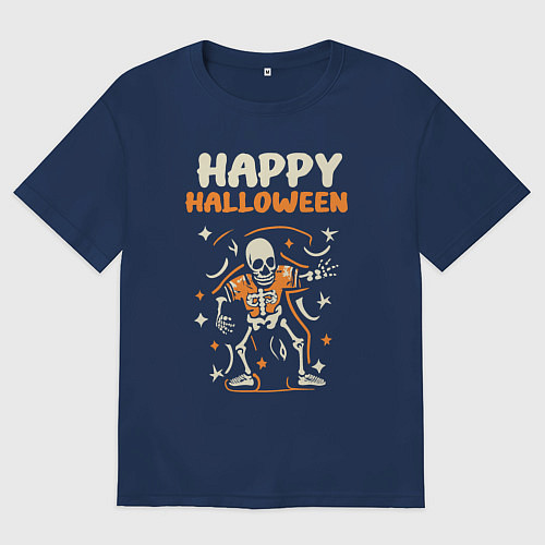 Мужская футболка оверсайз Хэллоуин день скелетов ночь вампиров / Тёмно-синий – фото 1