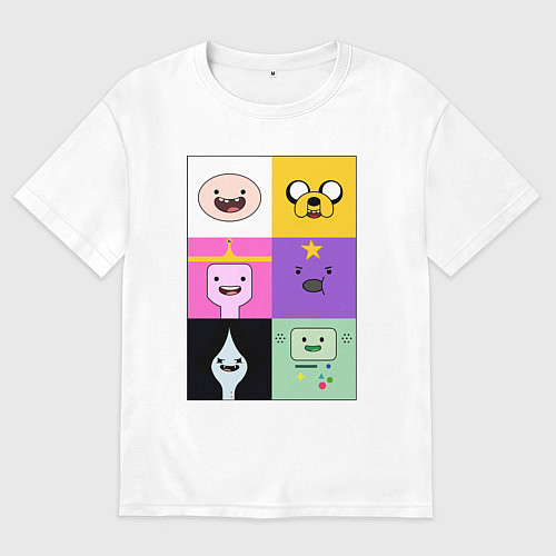 Мужская футболка оверсайз Adventure time faces / Белый – фото 1