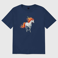 Мужская футболка оверсайз Белая лошадь с огненной гривой