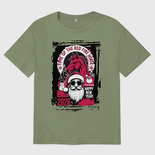 Мужская футболка оверсайз Красный огненный конь 2026 / Авокадо – фото 1