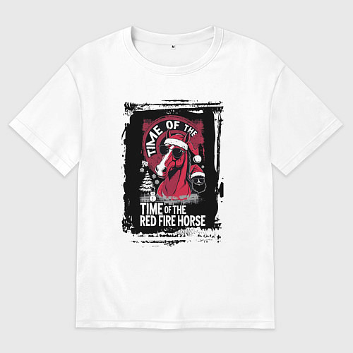 Мужская футболка оверсайз Красный огненный конь / Белый – фото 1