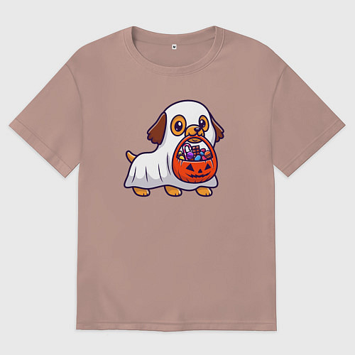 Мужская футболка оверсайз Halloween dog / Пыльно-розовый – фото 1