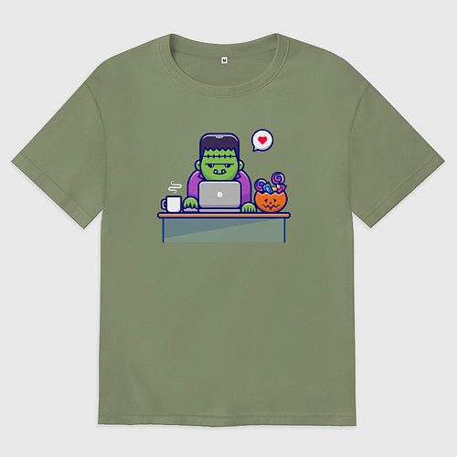 Мужская футболка оверсайз Франкенштейн за столом / Авокадо – фото 1