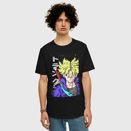 Мужская футболка оверсайз Драконий жемчуг Транкс из будущего / Черный – фото 3