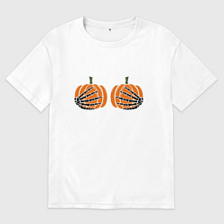 Футболка оверсайз мужская Хэллоуин Тыквы на груди, цвет: белый