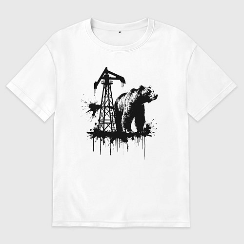 Мужская футболка оверсайз Медведь и нефть / Белый – фото 1