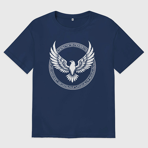 Мужская футболка оверсайз Орел стилизованый круг / Тёмно-синий – фото 1