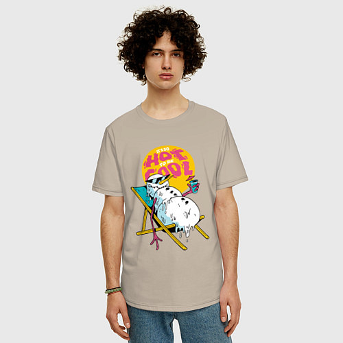 Мужская футболка оверсайз Тающий снеговик / Миндальный – фото 3